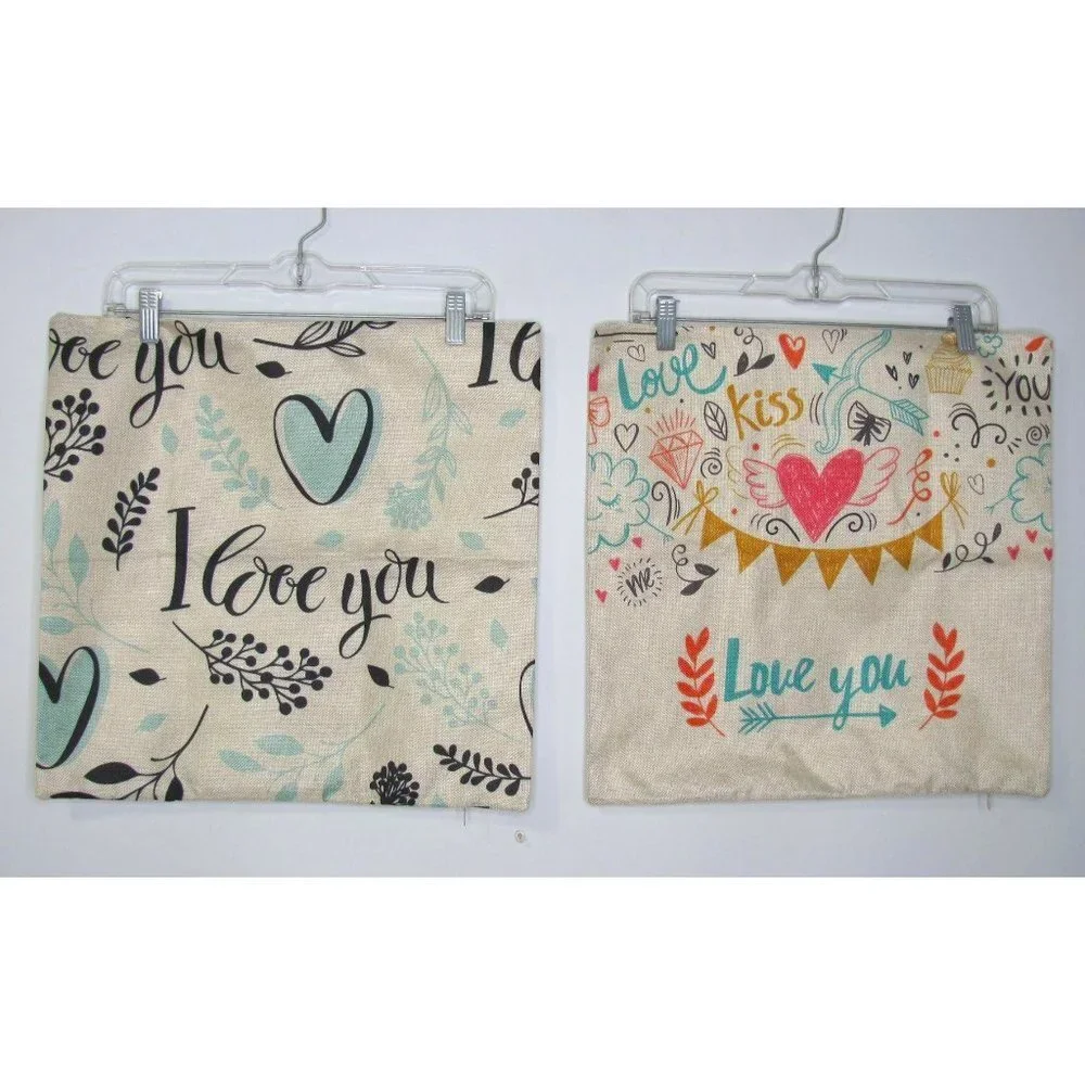 17x17 Throw Pillow Covers Love You Kiss You Set 2